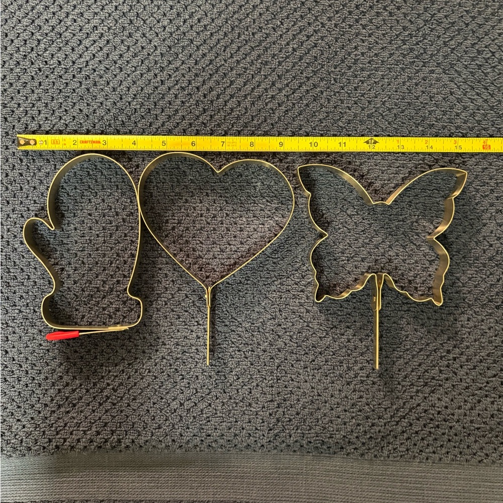 3 Older Metal‎ Pancake/Cookie Treat Cutters - Mitten, Heart & Butterfly